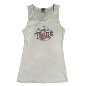 Y2K Mcbling Minnesota Twins Baseball Rhinestone Tank Top Women's XL White Ribbed